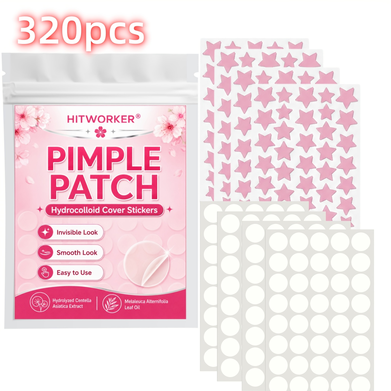 Hydrocolloid Pimple Patch - 320PCS Invisible Hydrocolloid Cover Patches, Star