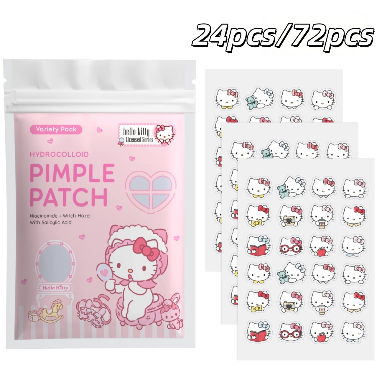 Hydrocolloid Pimple Patch - 24/72pcs Hello Kitty Hydrocolloid Pimple Patches,