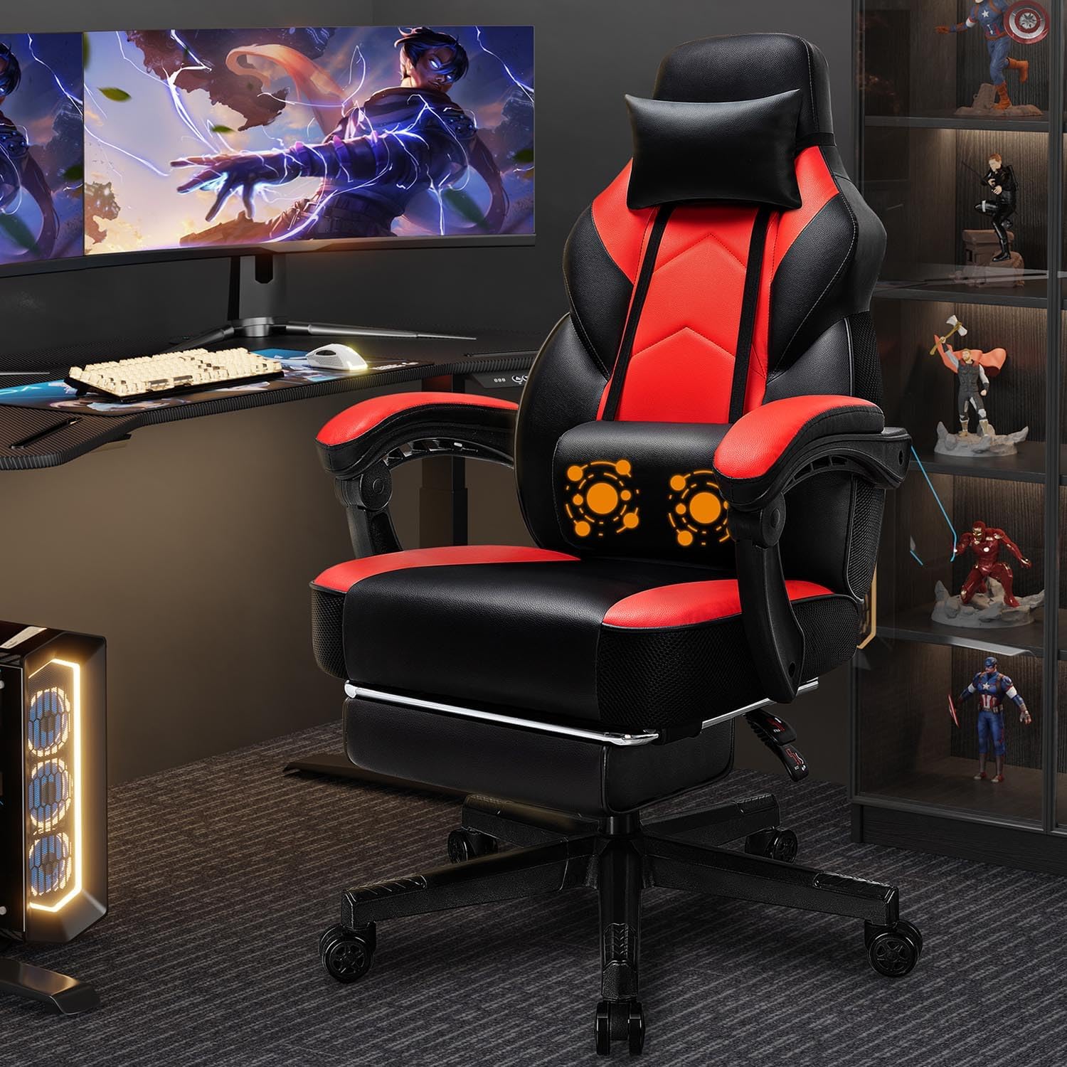 Gaming Chair with Footrest, Ma - đánh giá và giá Massage