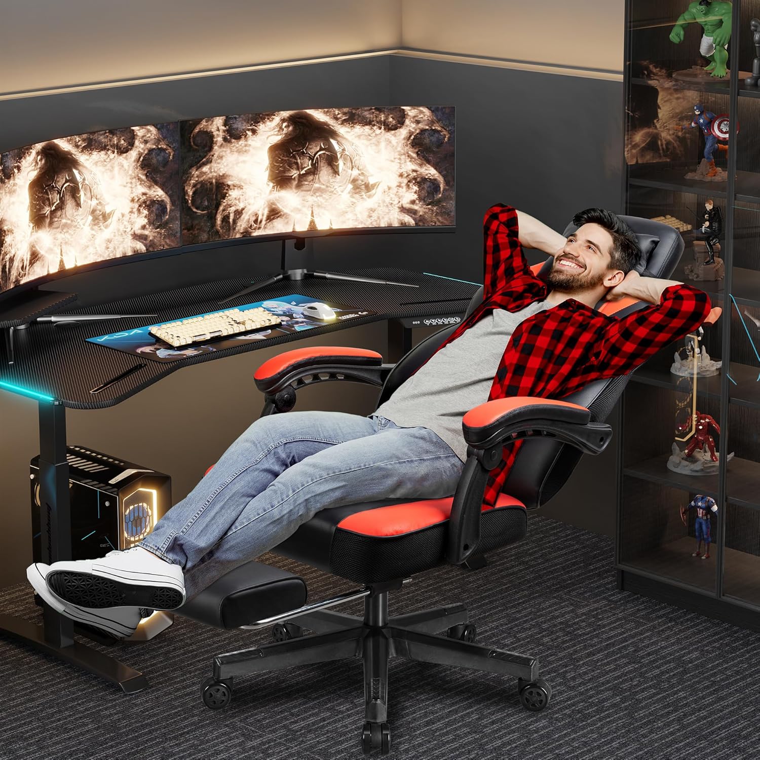 Gaming Chair with Footrest, Ma - đánh giá và giá Massage