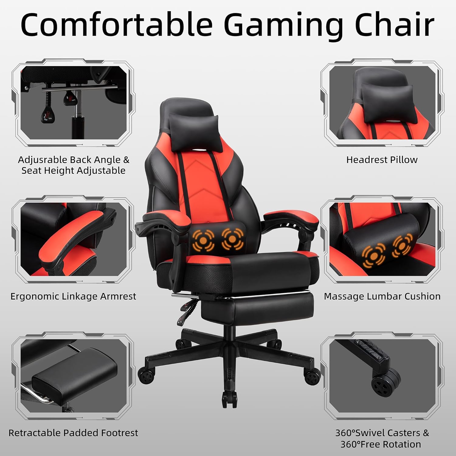 Gaming Chair with Footrest, Ma - đánh giá và giá Massage