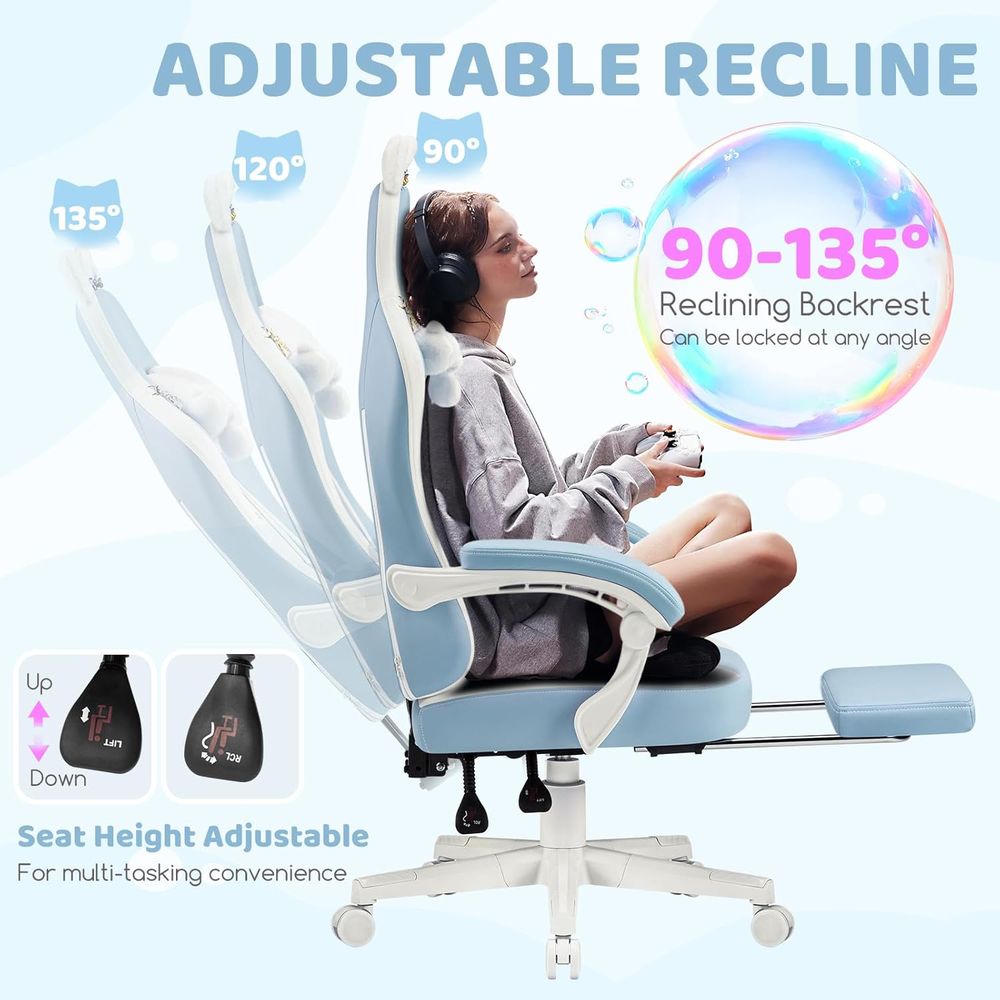 Ergonomic Blue/White Gaming Ch - đánh giá và giá Massage